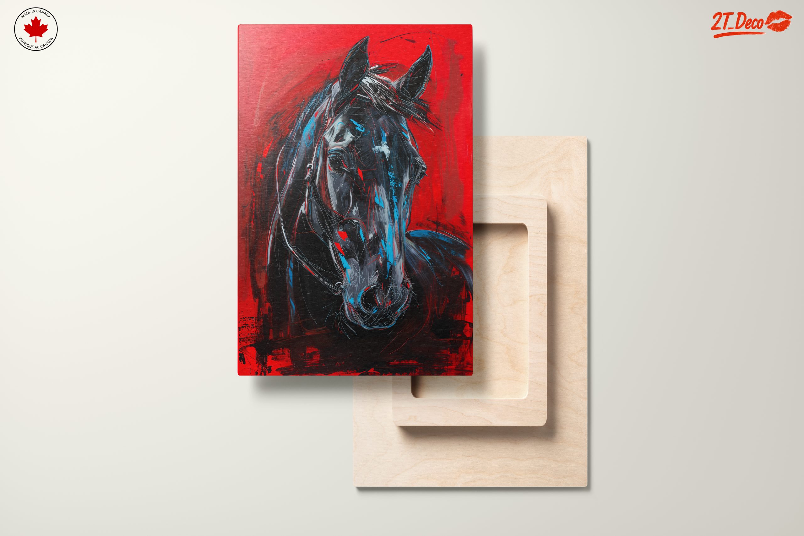 Striking Abstract Horse Portrait on Red Background - Image 11