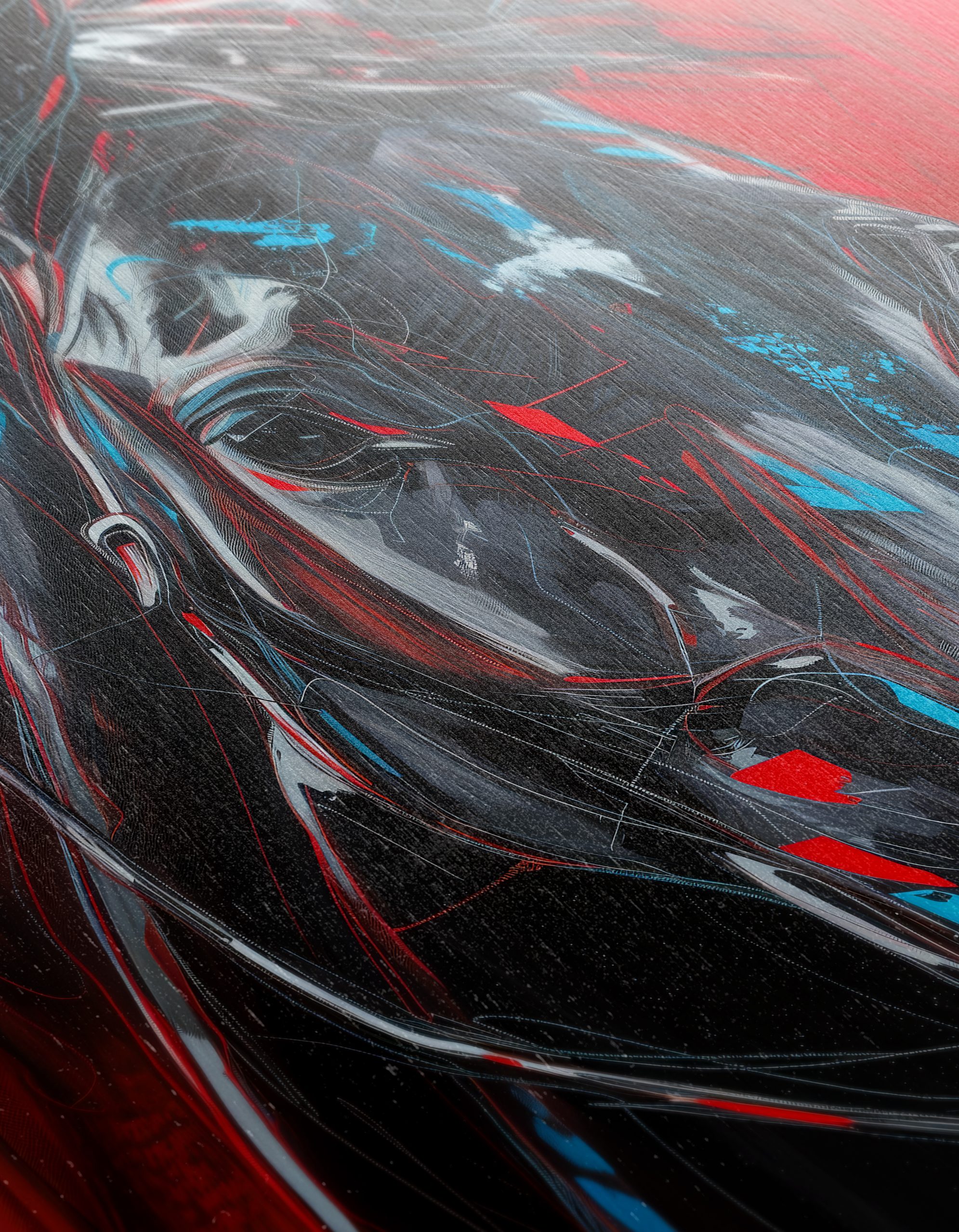 Striking Abstract Horse Portrait on Red Background - Image 12