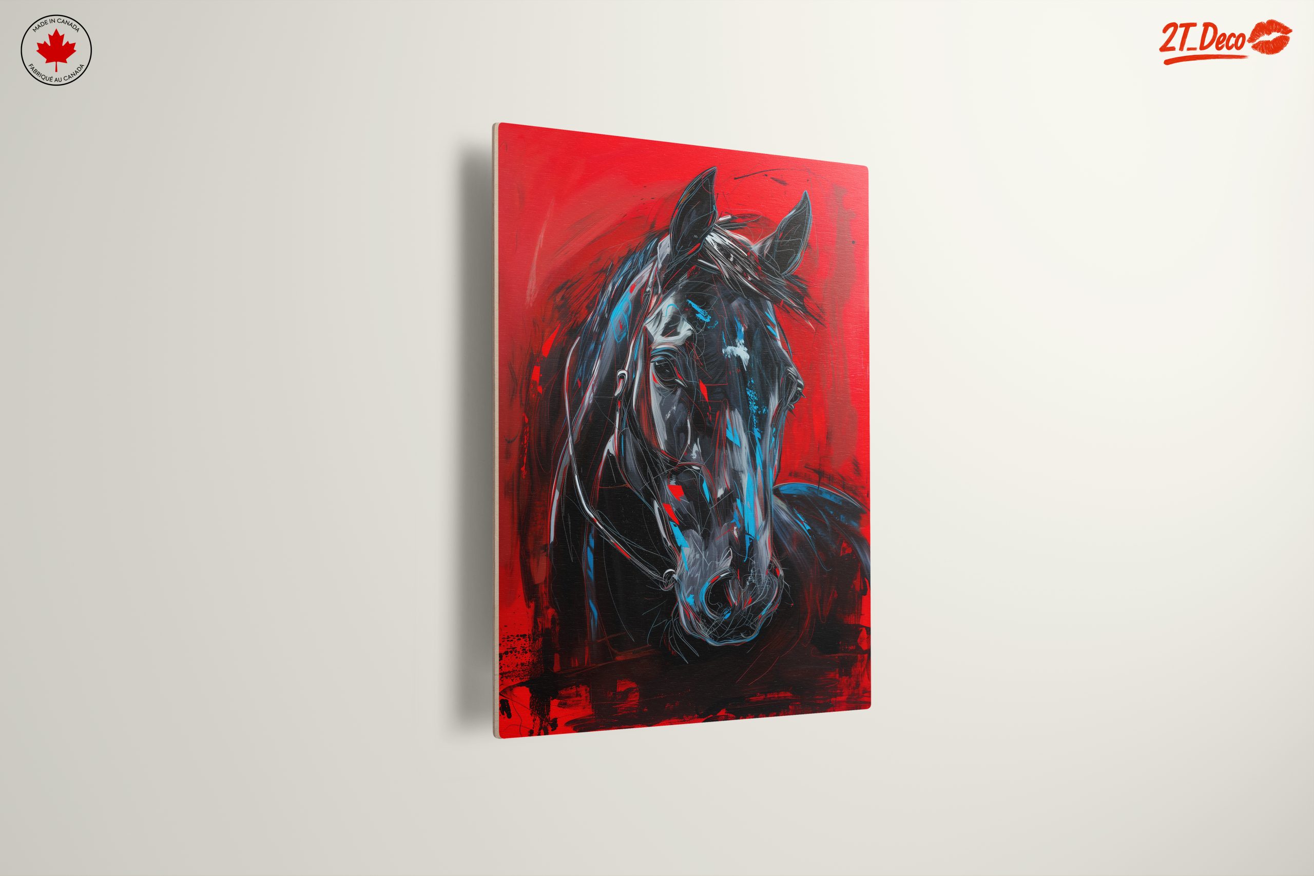 Striking Abstract Horse Portrait on Red Background - Image 13