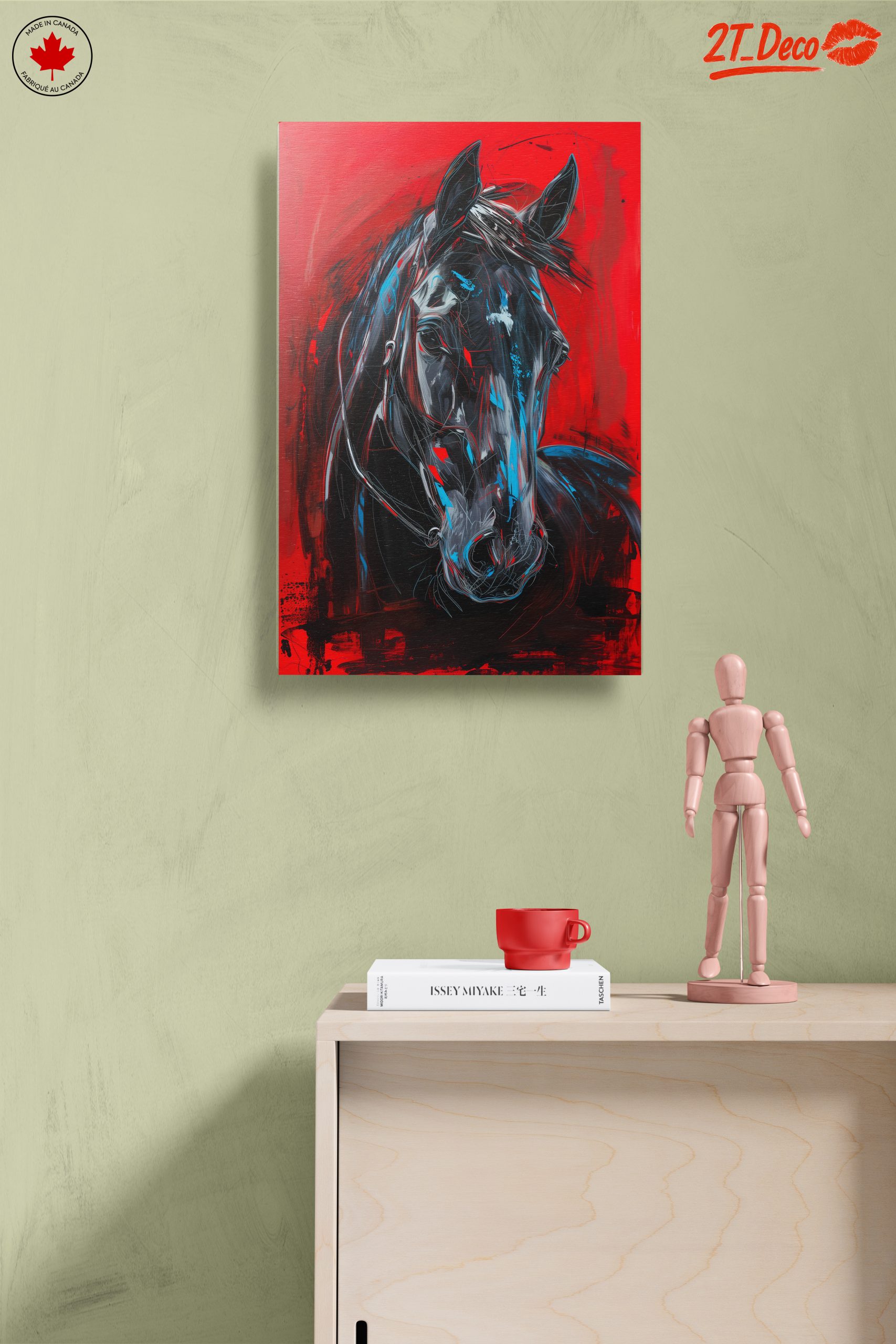 Striking Abstract Horse Portrait on Red Background - Image 14