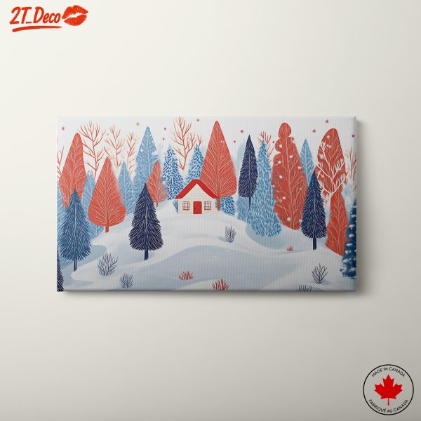Charming Winter Landscape with Cottage and Colorful Trees