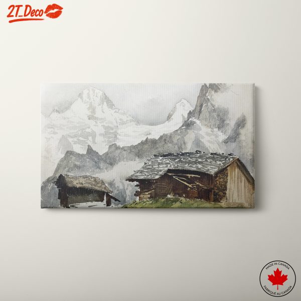 Mountain Landscape with Rustic Cabins
