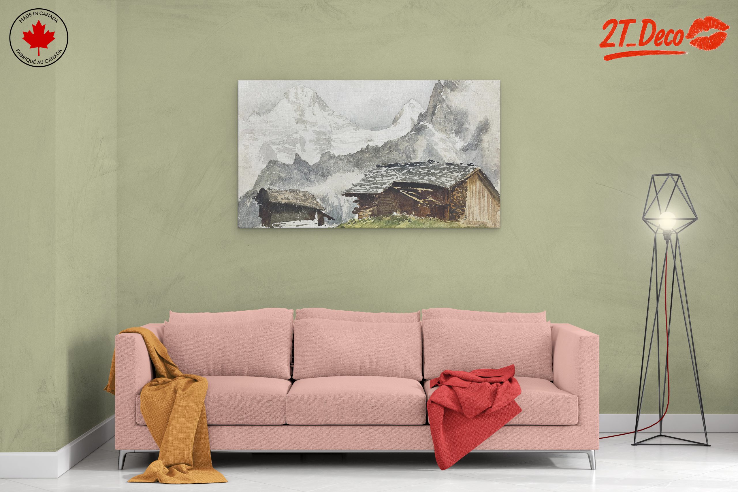 Mountain Landscape with Rustic Cabins - Image 2