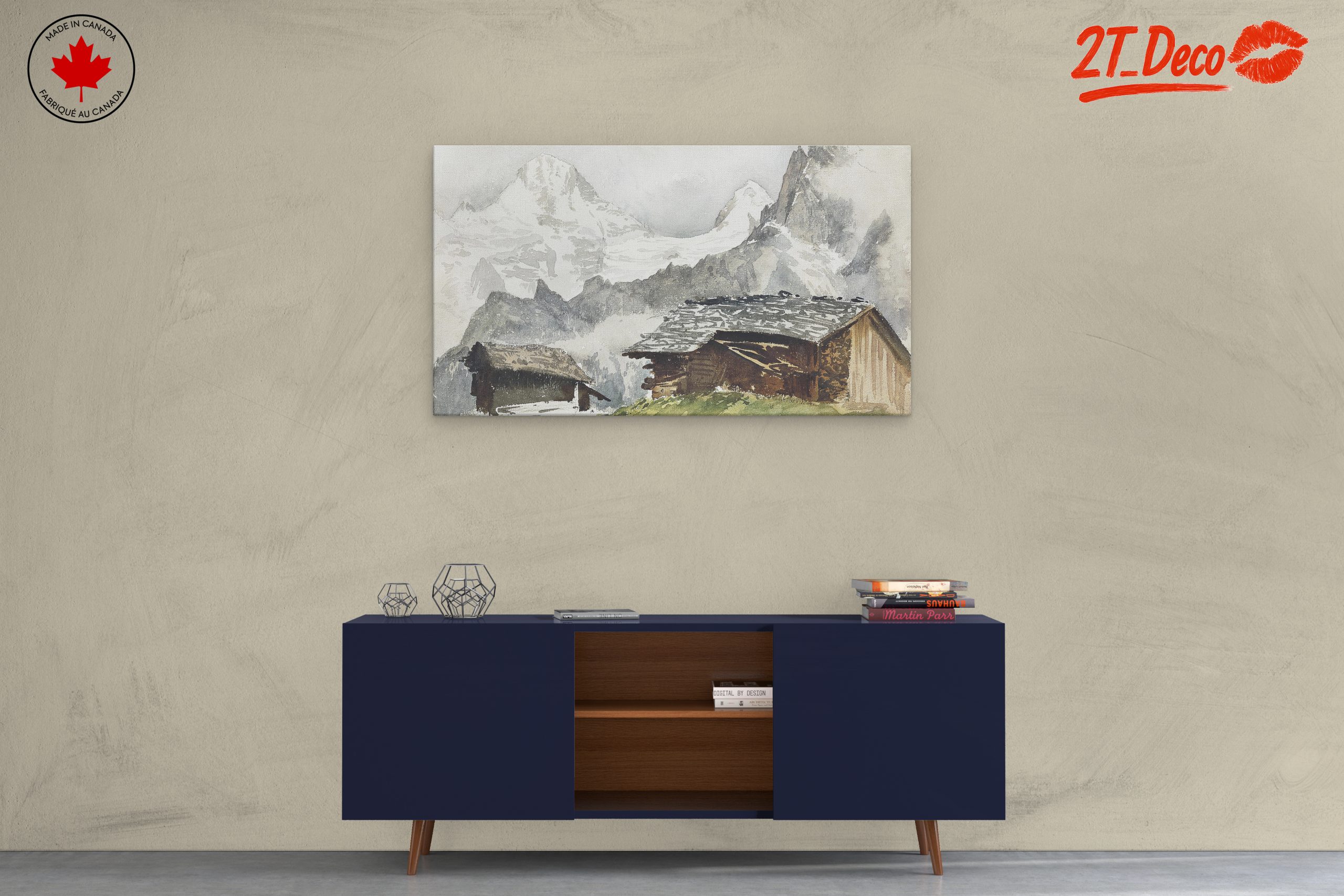 Mountain Landscape with Rustic Cabins - Image 3