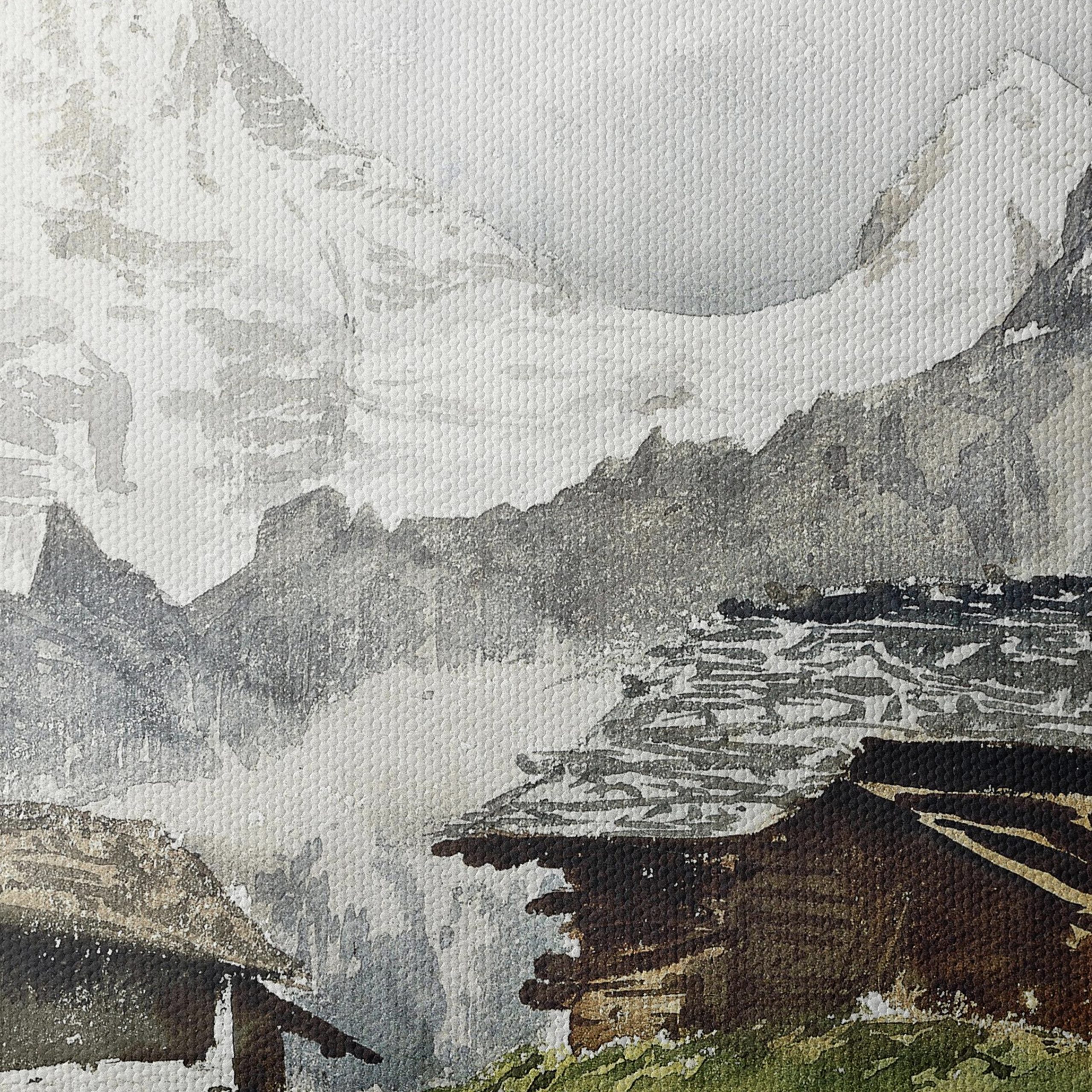 Mountain Landscape with Rustic Cabins - Image 4