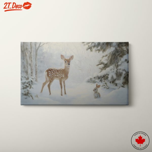 Deer and Rabbit in Winter Wonderland