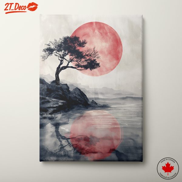 Stylized Abstract Landscape with Red Sun