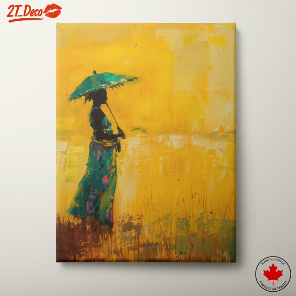 Silhouette of a Woman with Umbrella in Vibrant Art