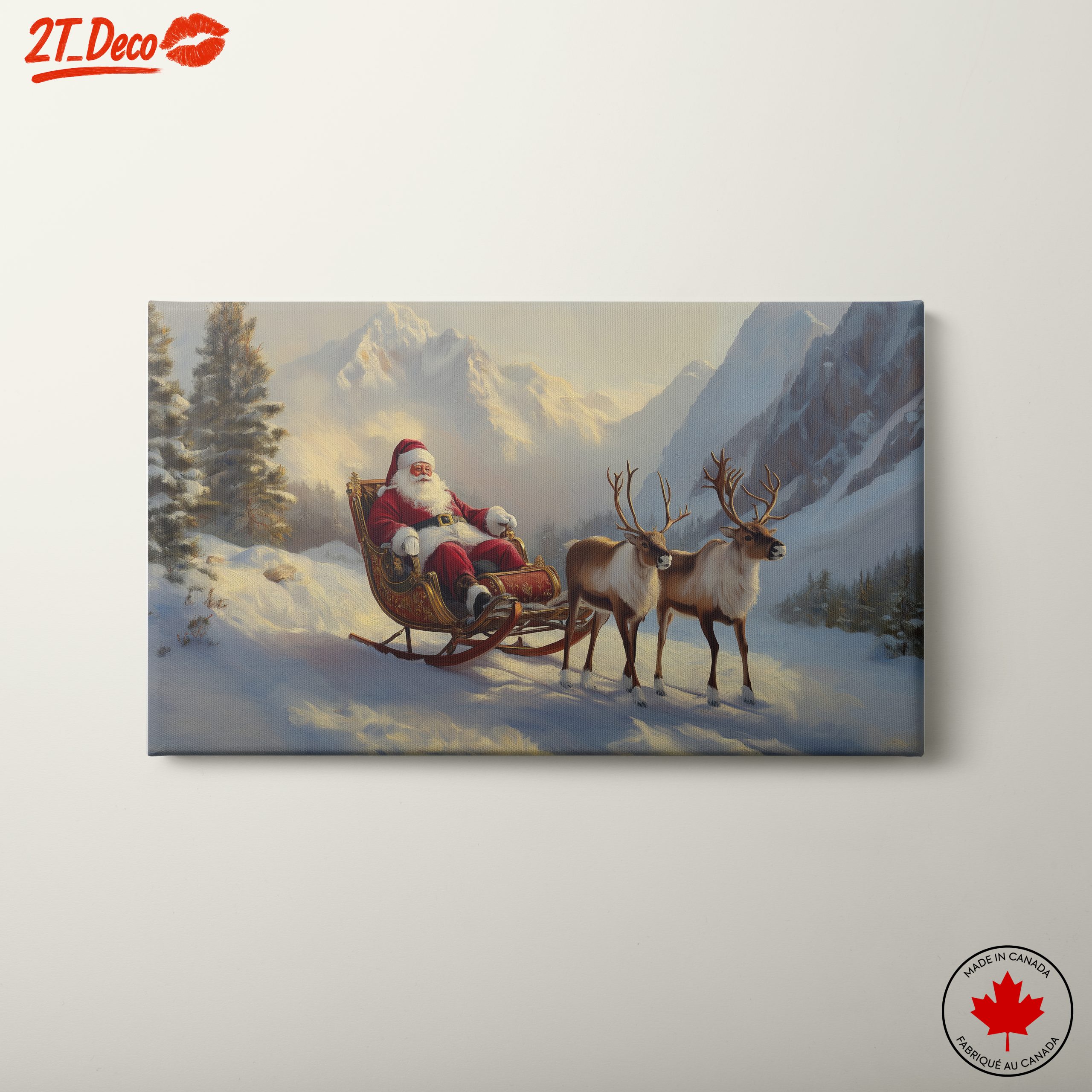 Santa Claus with Reindeer in Winter Wonderland