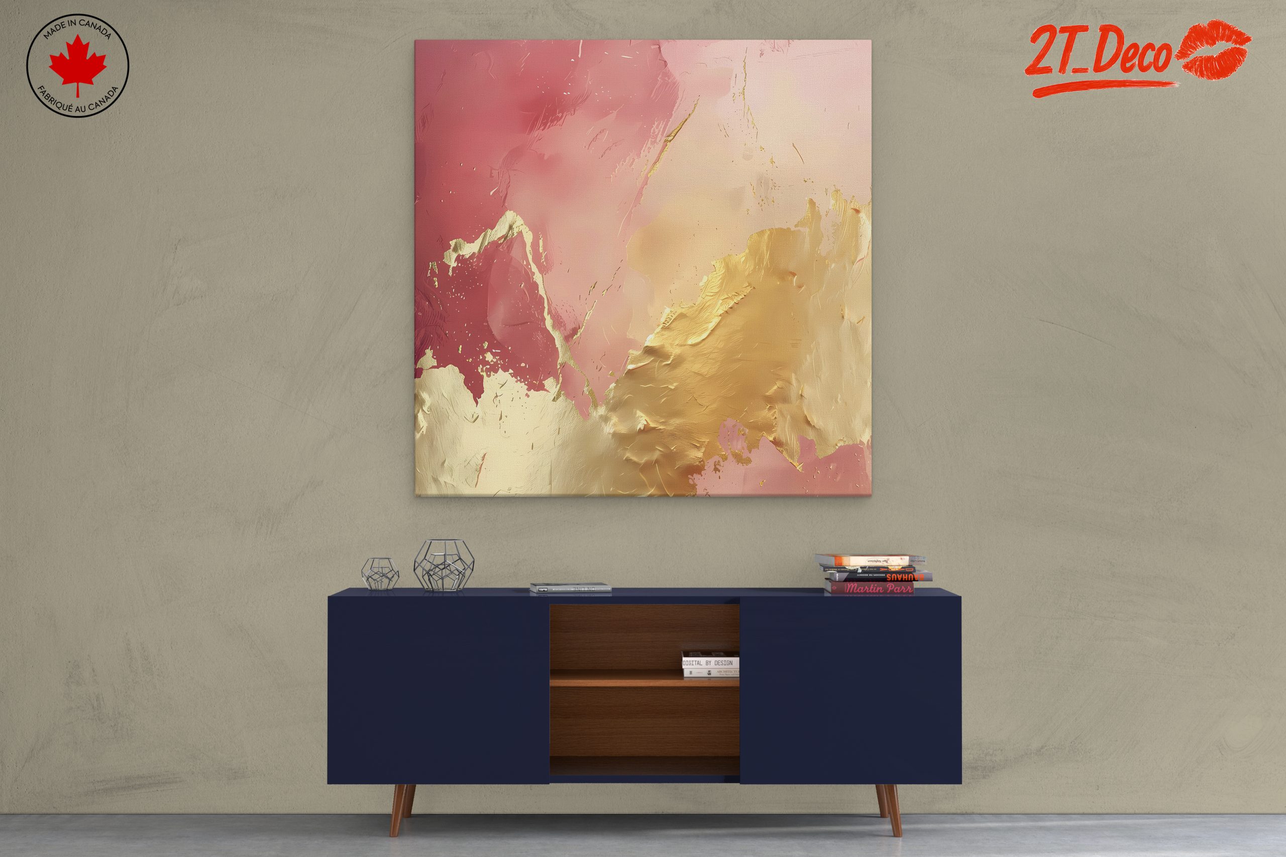 Elegant Abstract Blush and Gold Art - Image 3
