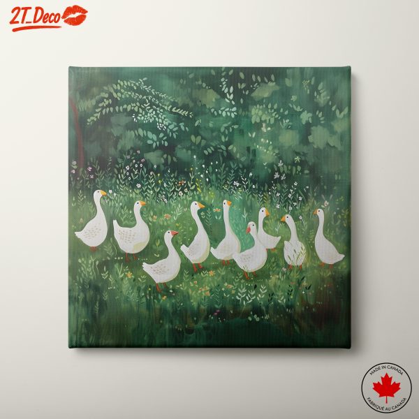 Charming Geese in Lush Greenery Art