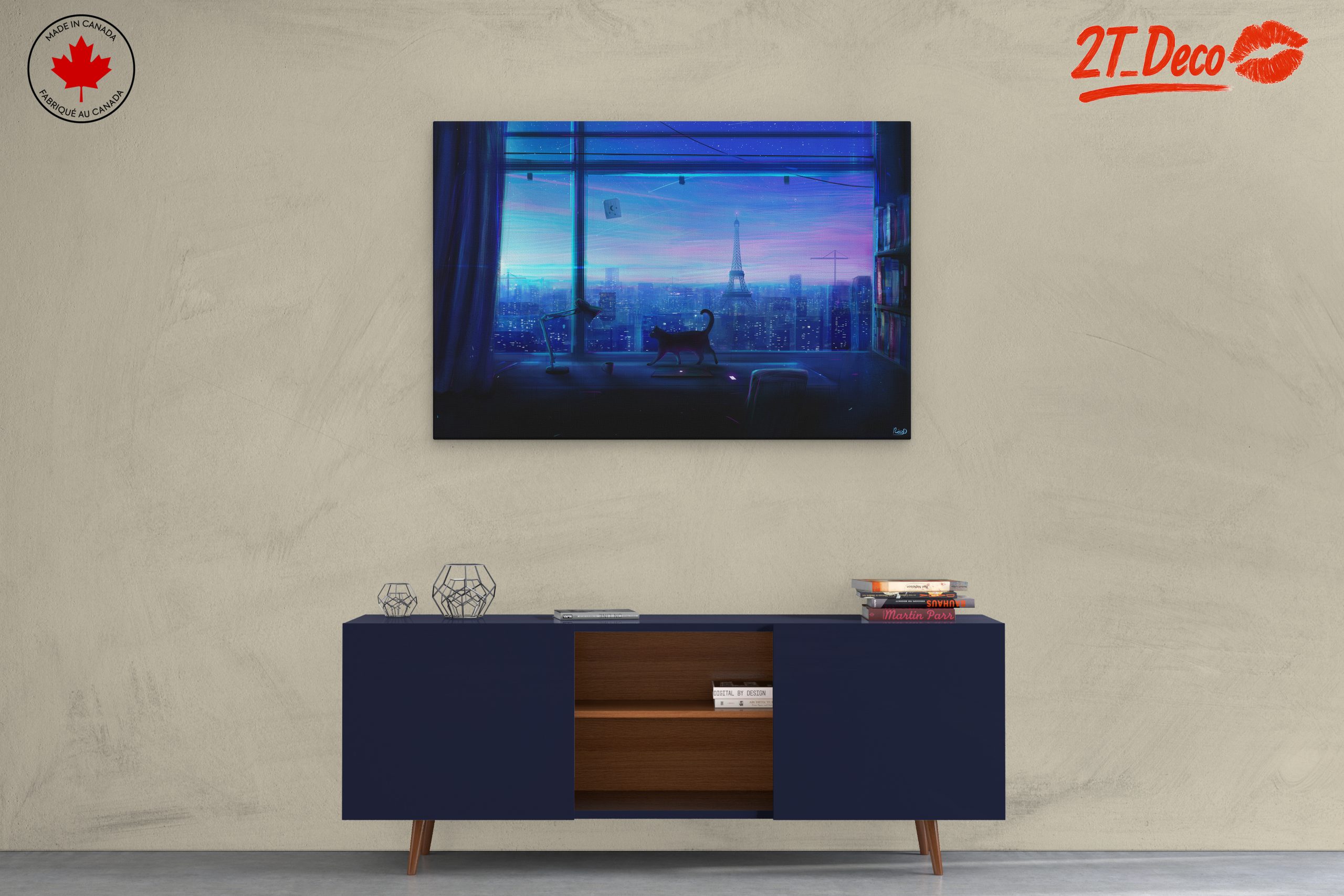 Cityscape Cat Silhouette at Night - Image 3