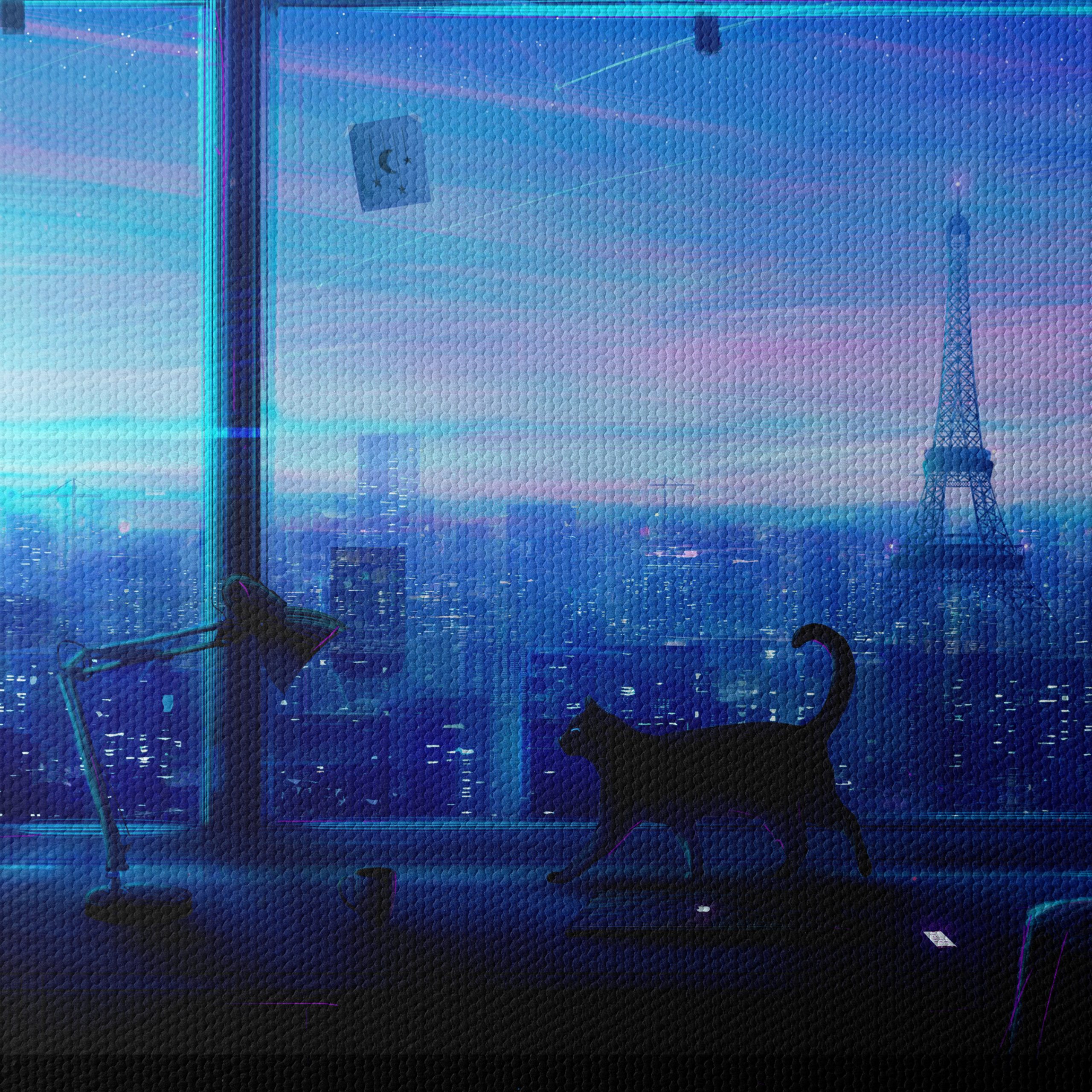 Cityscape Cat Silhouette at Night - Image 4