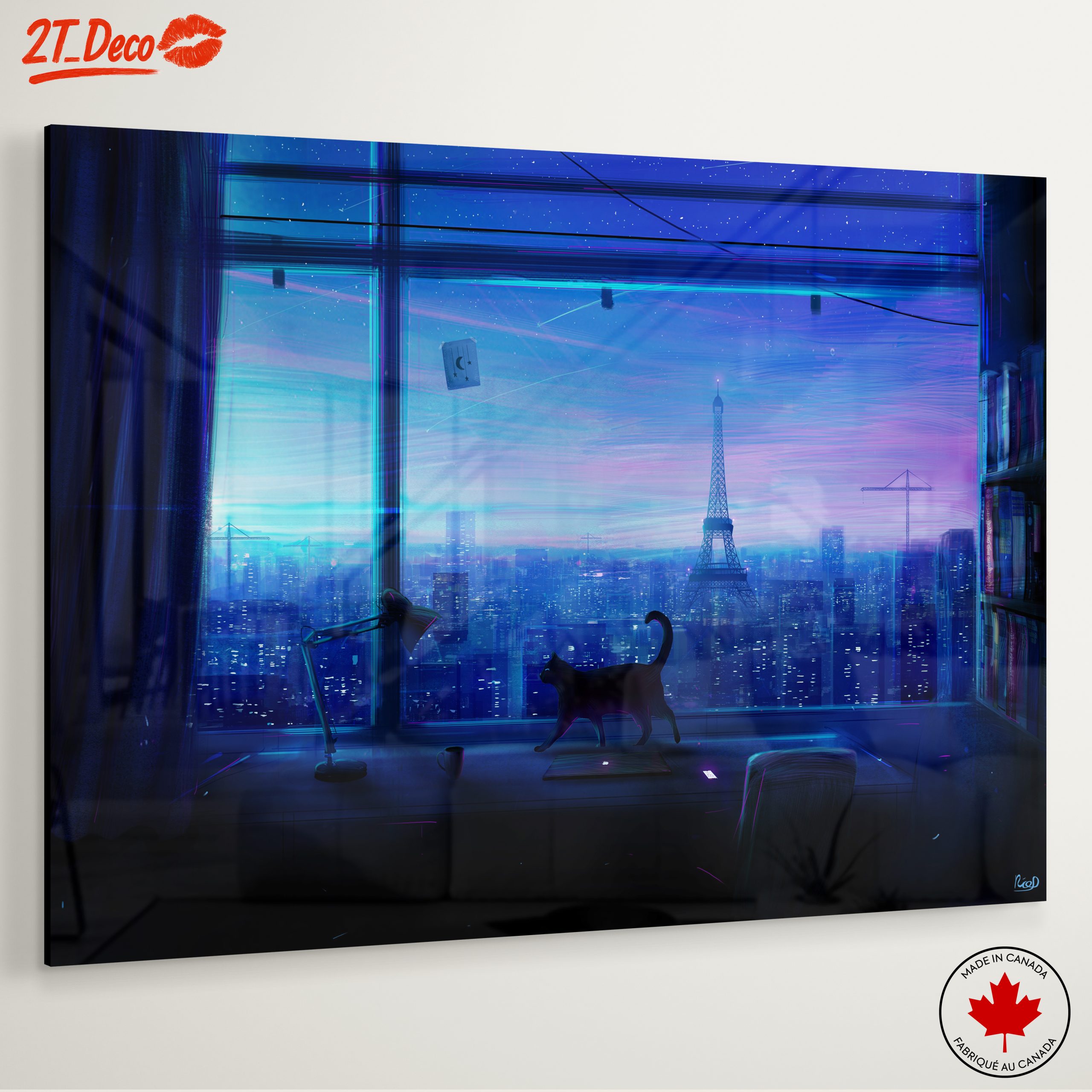 Cityscape Cat Silhouette at Night - Image 6