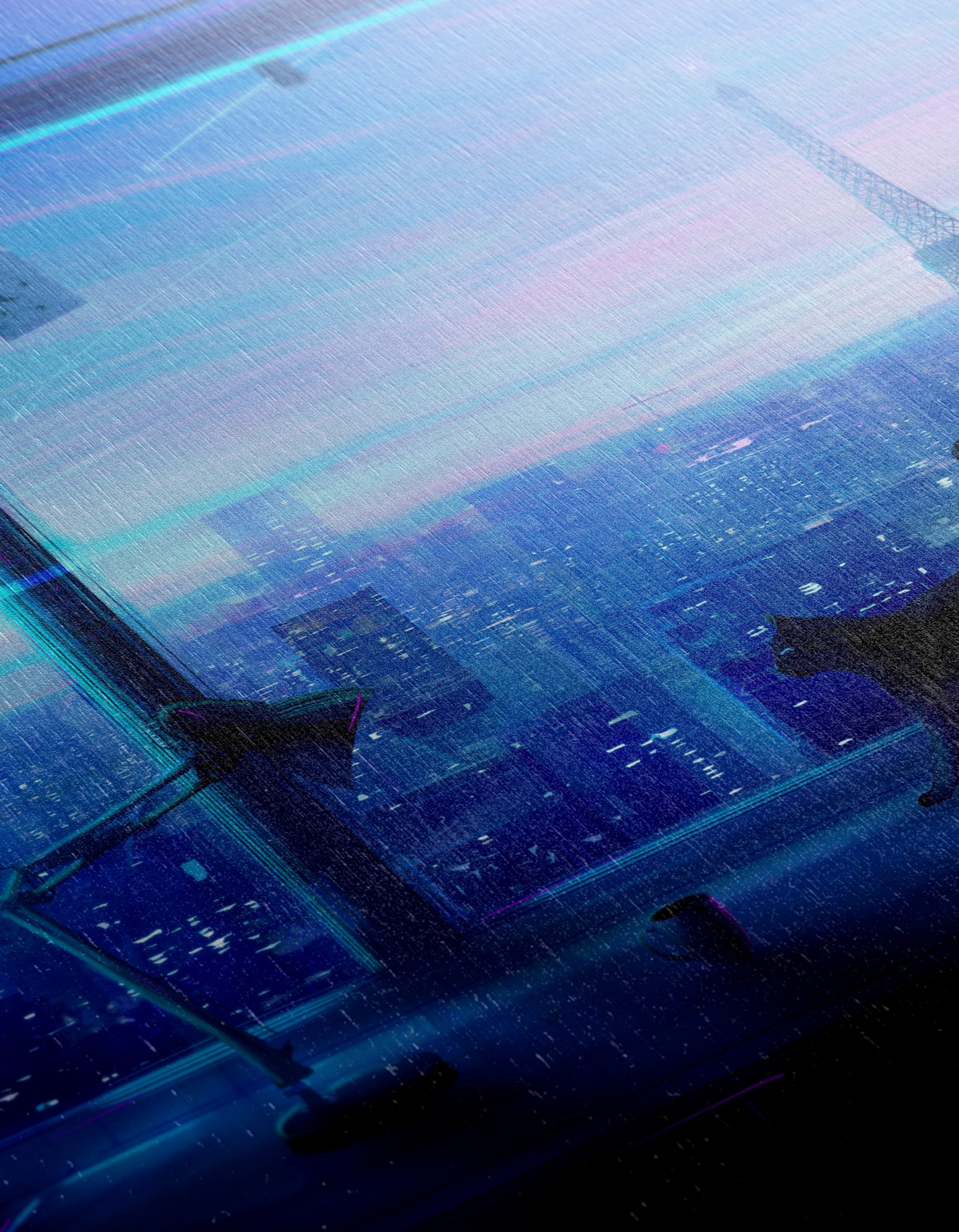 Cityscape Cat Silhouette at Night - Image 12