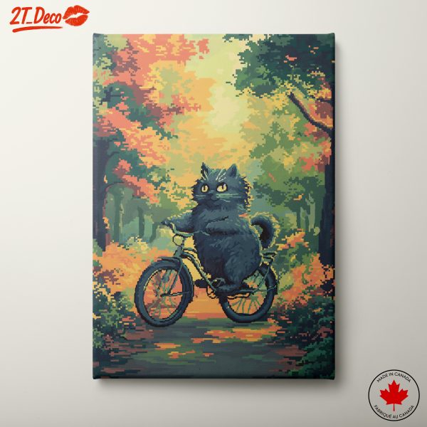 Cute Cat Riding Bicycle in Autumn Forest