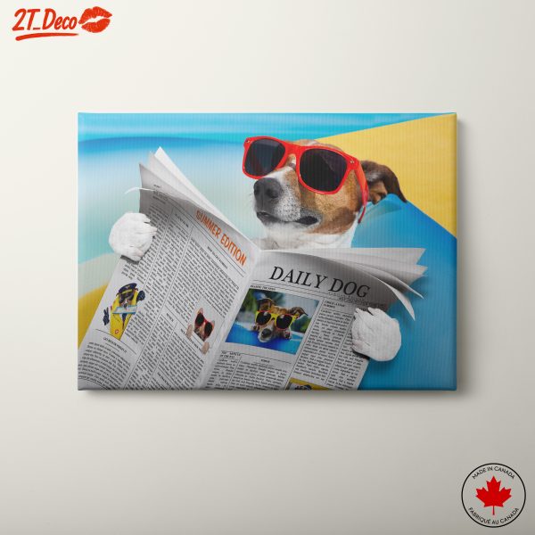 Playful Dog Reading Newspaper in Sunglasses