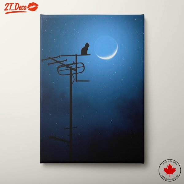 Silhouette of a Cat Under the Moon