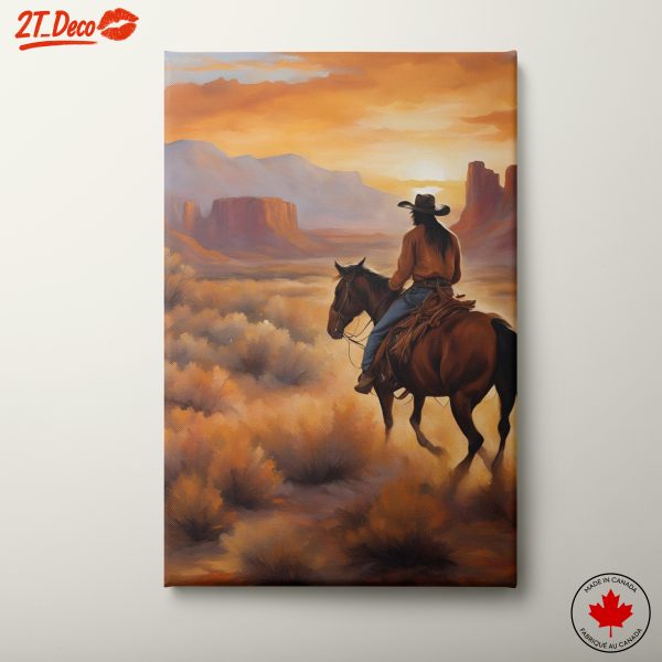 Cowboy Riding Into a Sunset Landscape