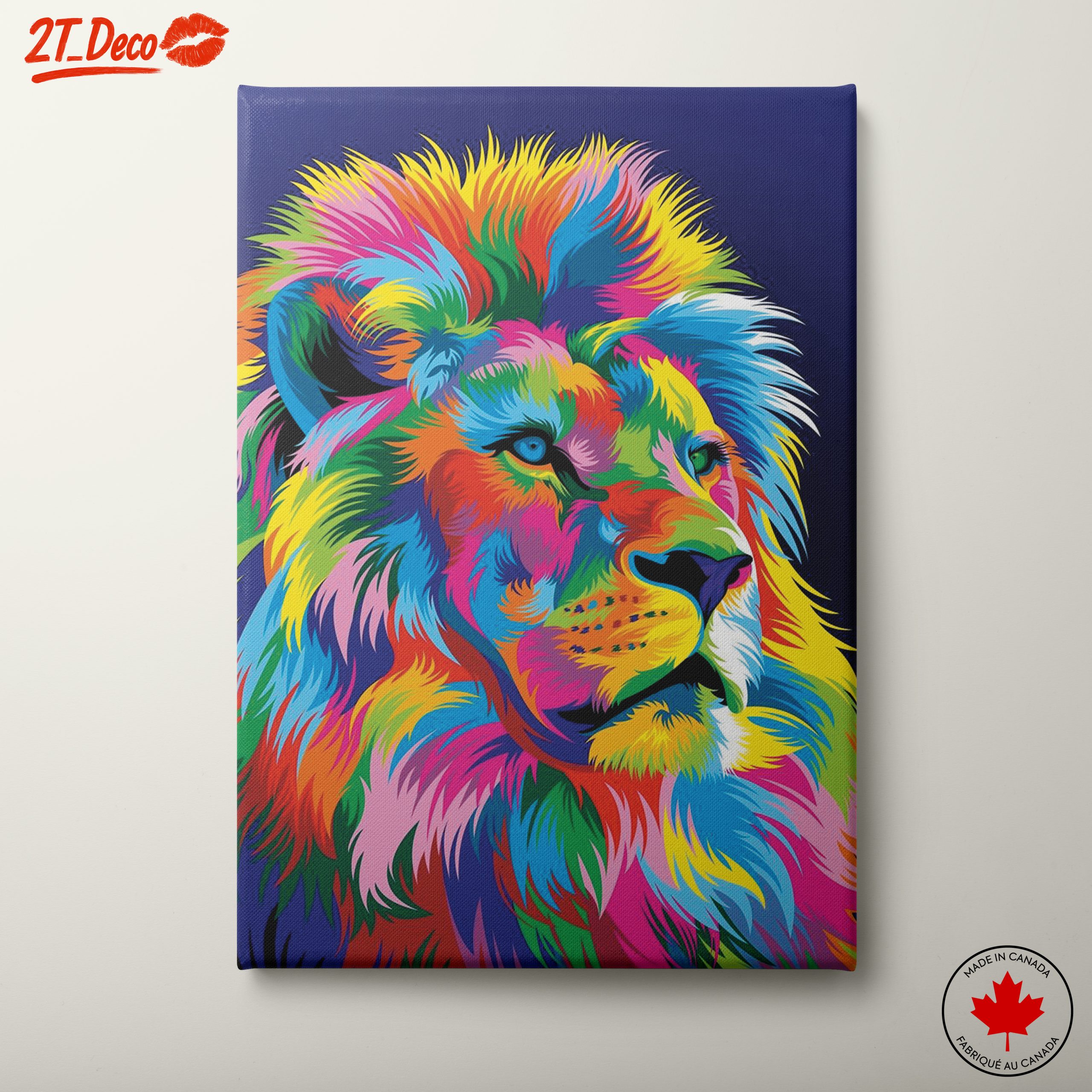 Vibrant Colorful Lion Portrait Artwork