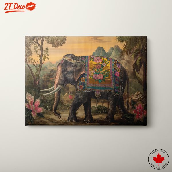 Majestic Decorated Elephant in Tropical Landscape