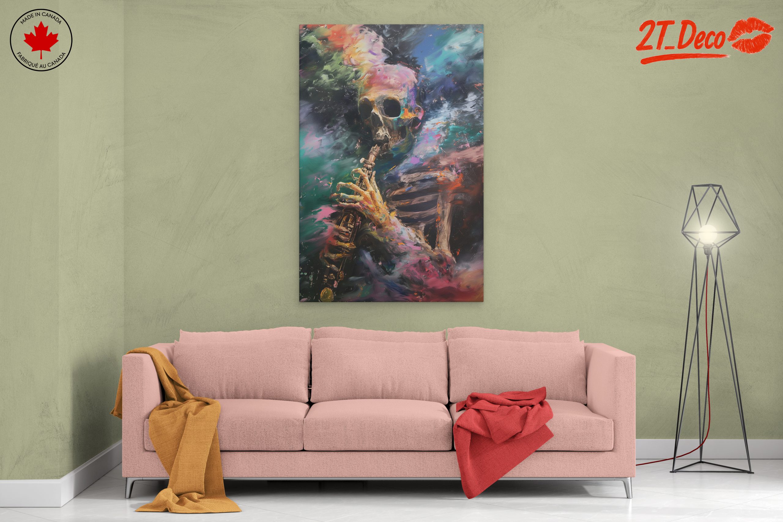 Vibrant Abstract Skull Playing Instrument Art - Image 2