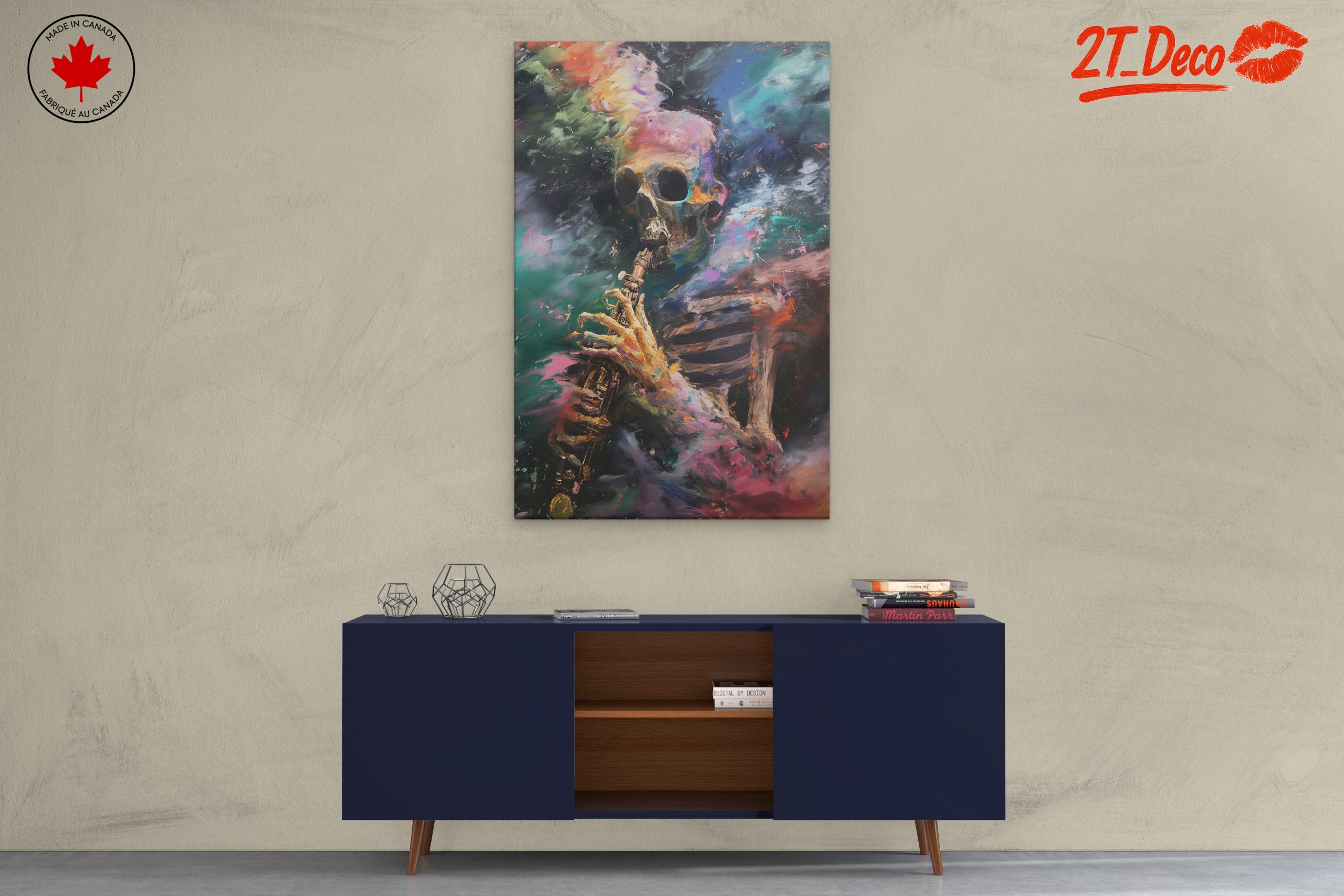 Vibrant Abstract Skull Playing Instrument Art - Image 3