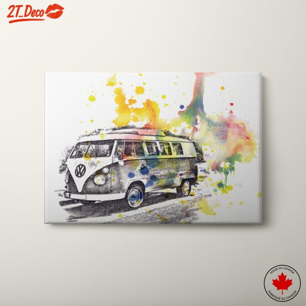 Vintage Volkswagen Van with Colorful Splash Art