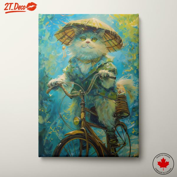 Playful Cat Riding a Bicycle
