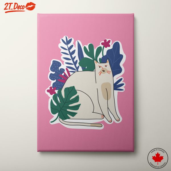 Stylized Cat Among Colorful Flora