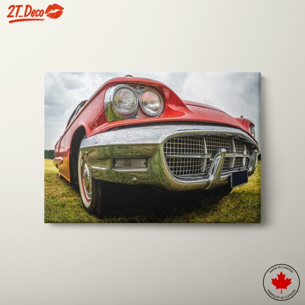 Vintage Red Classic Car in Rainy Setting