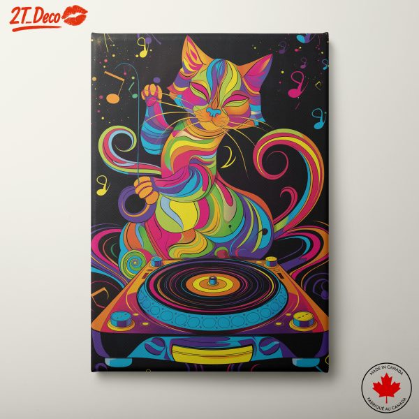 Colorful Cat with Turntable Illustration