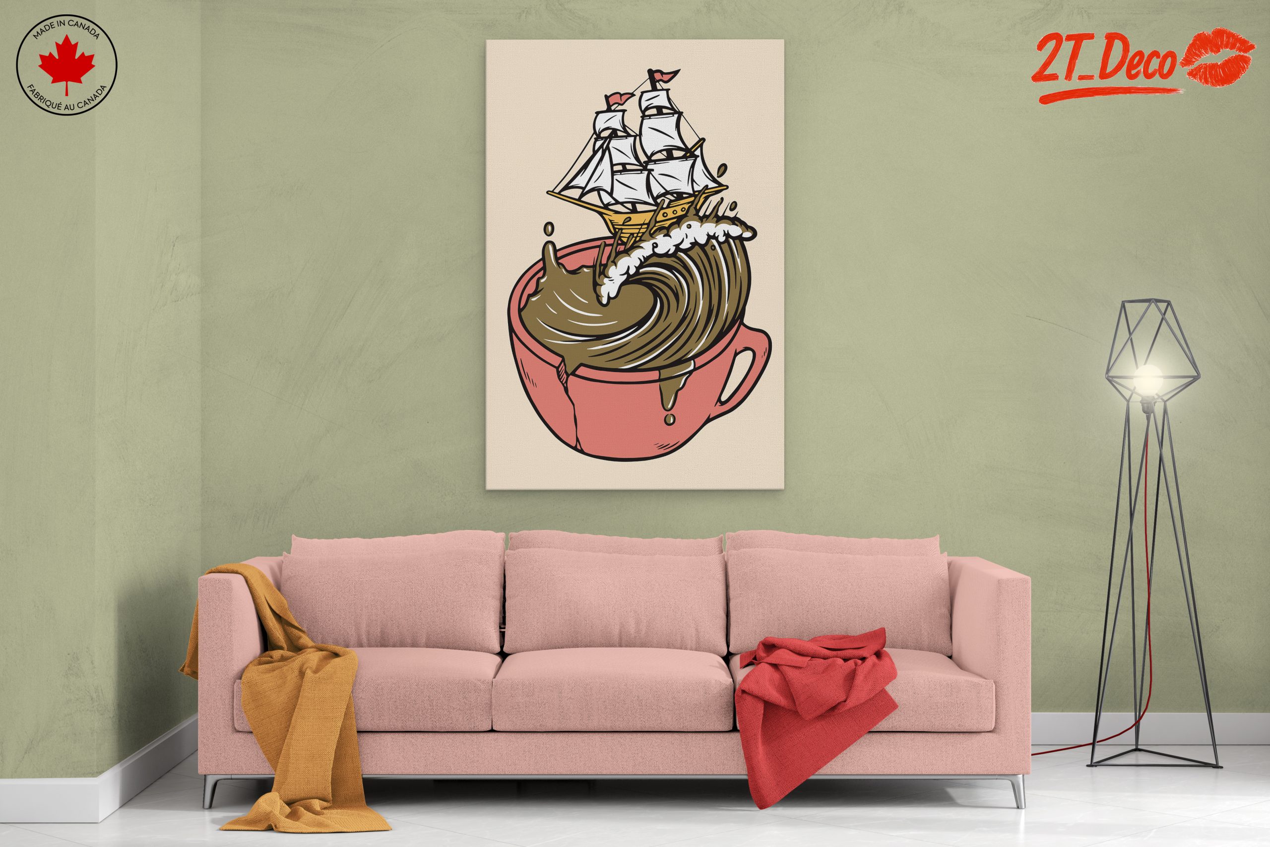 Whimsical Ship in Coffee Cup Art - Image 2