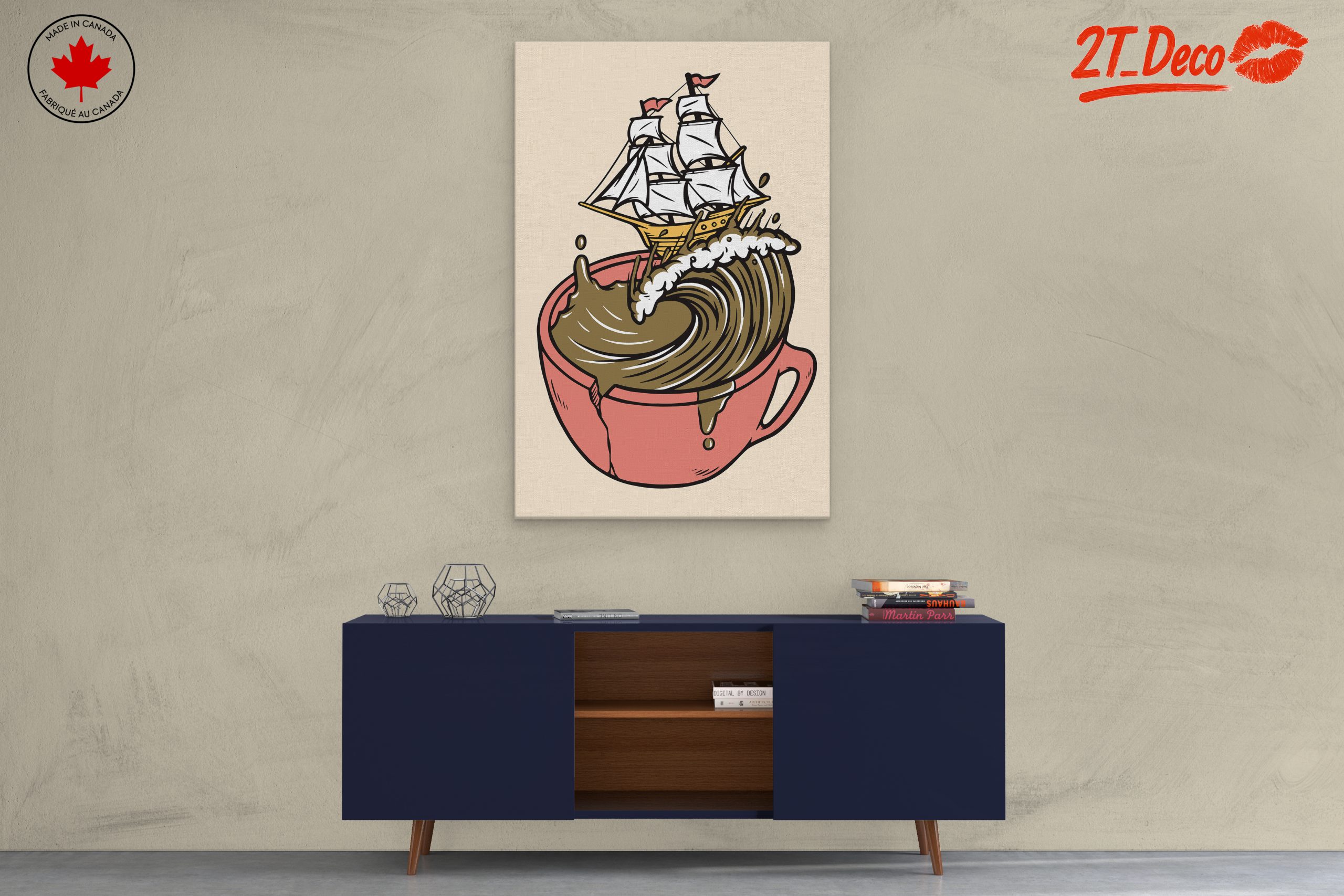 Whimsical Ship in Coffee Cup Art - Image 3