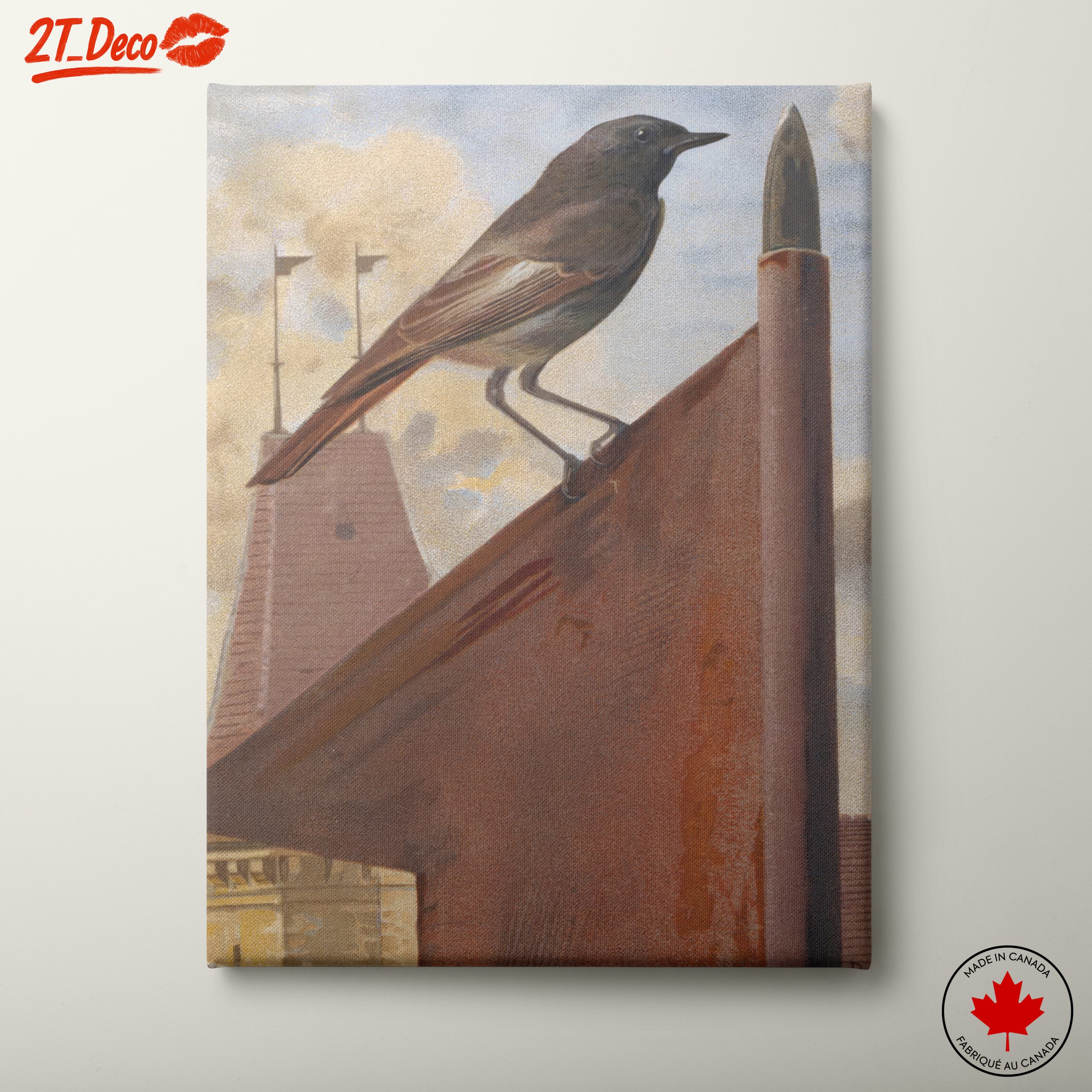 Bird on a Rooftop with Architectural Elements