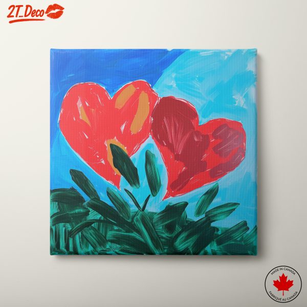 Vibrant Hearts in Abstract Blue Sky