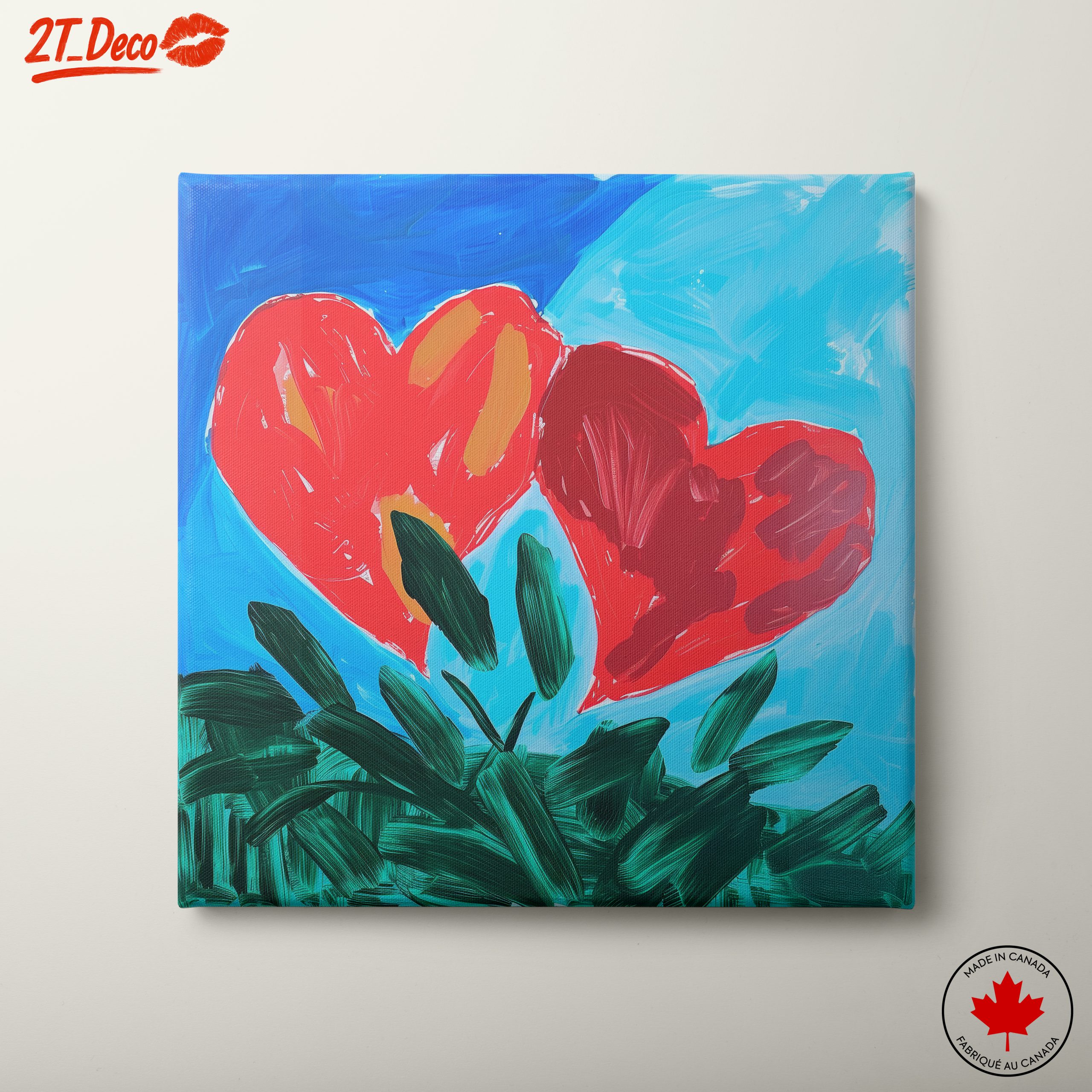 Vibrant Hearts in Abstract Blue Sky