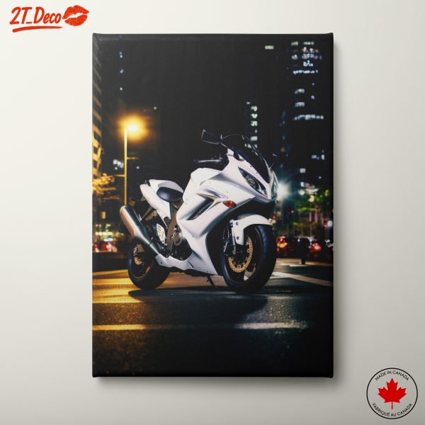 Stunning White Motorcycle in City Lights