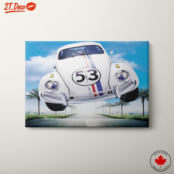 Classic Car Artwork Featuring Iconic White Volkswagen Beetle