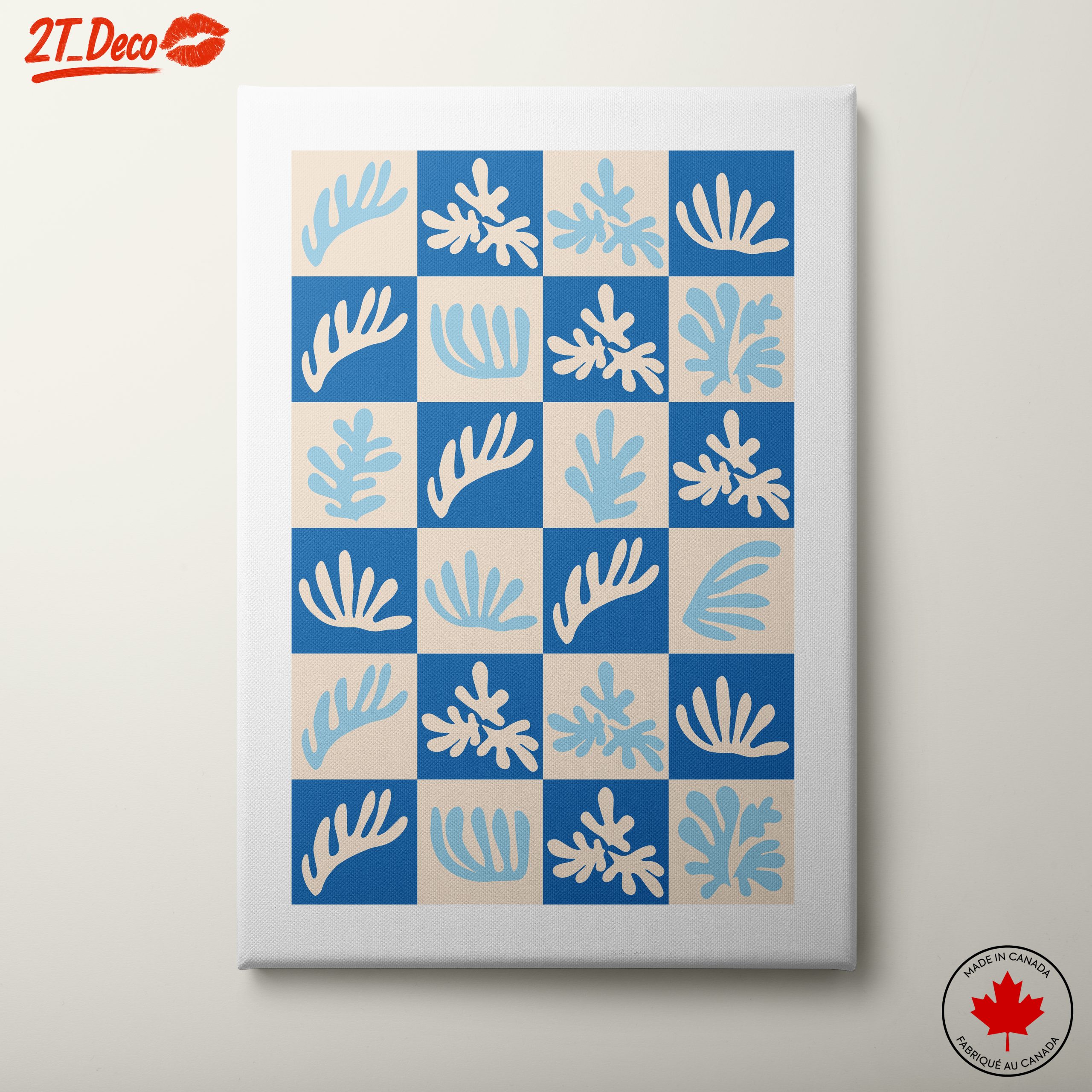 Abstract Botanical Shapes on Blue Background
