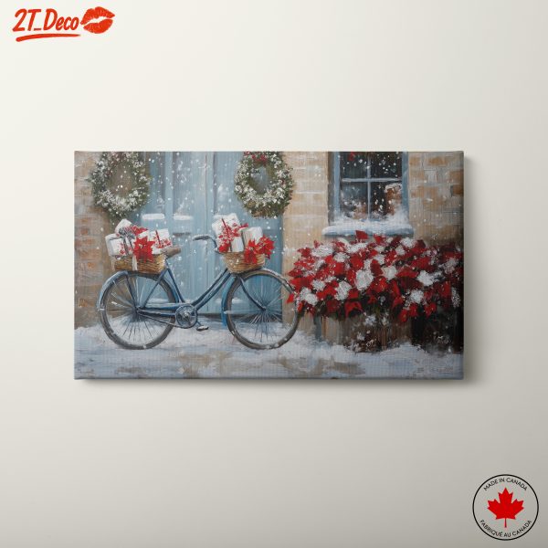 Festive Bicycle with Christmas Gifts and Poinsettias