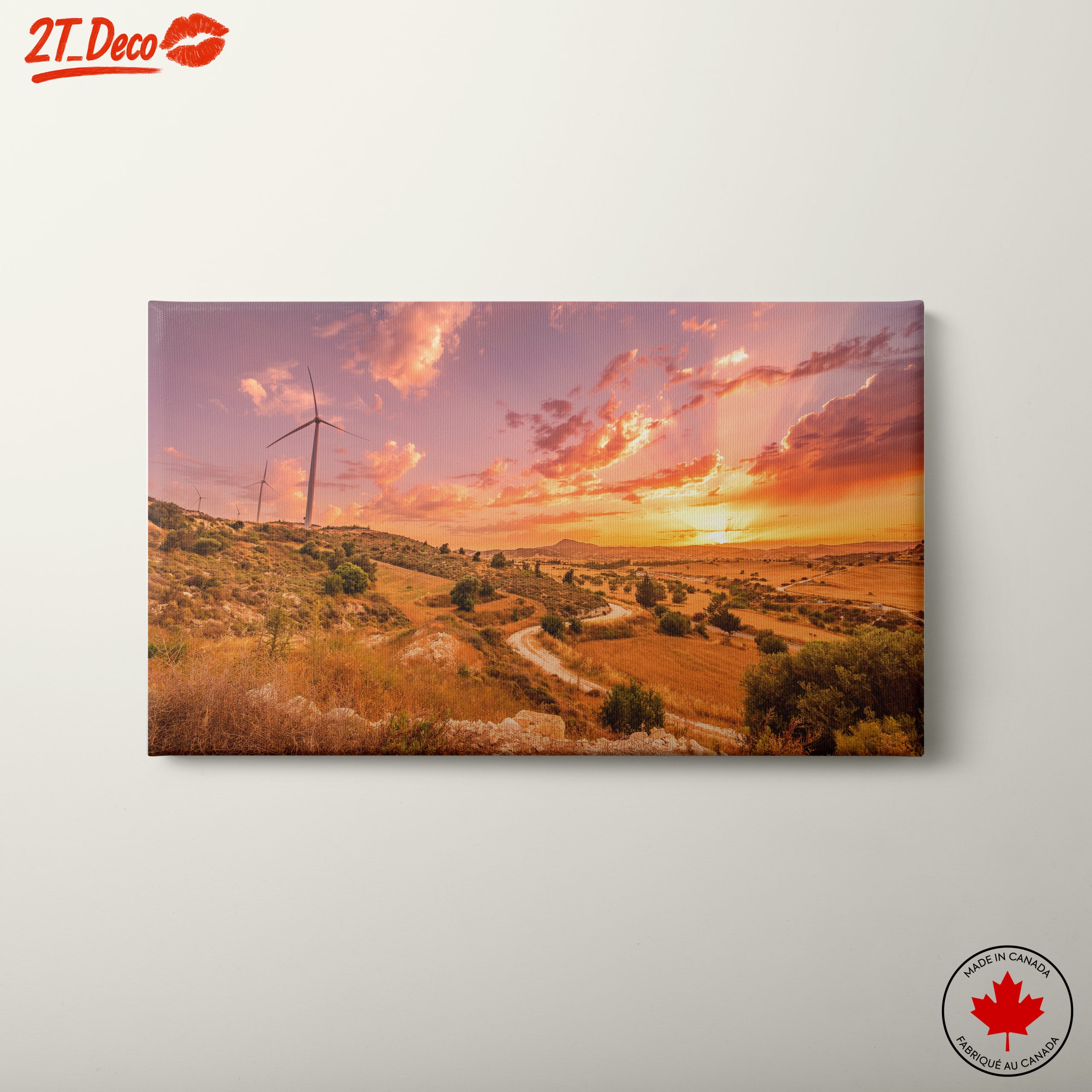 Serene Nature Landscape at Sunset with Wind Turbines
