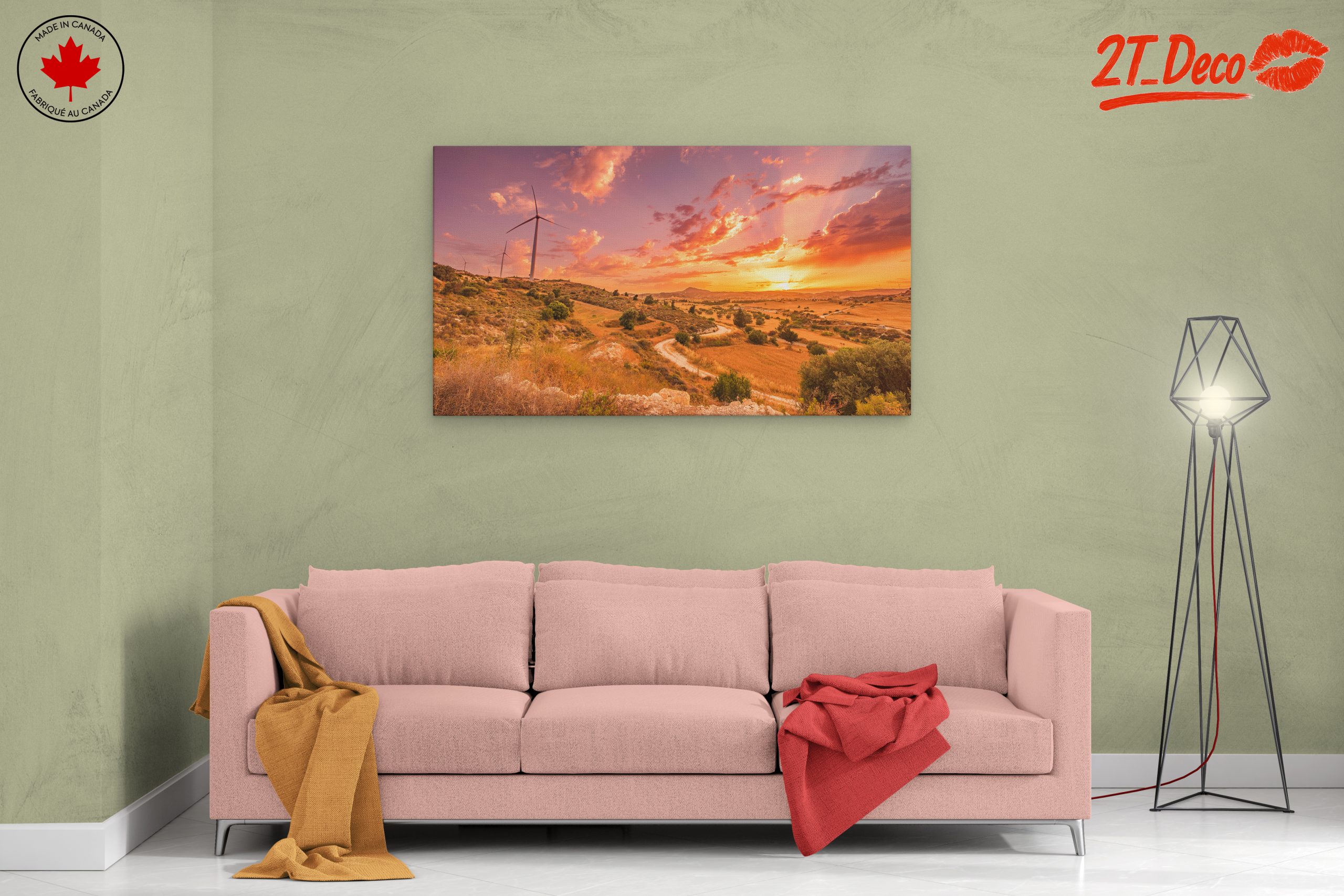 Serene Nature Landscape at Sunset with Wind Turbines - Image 2