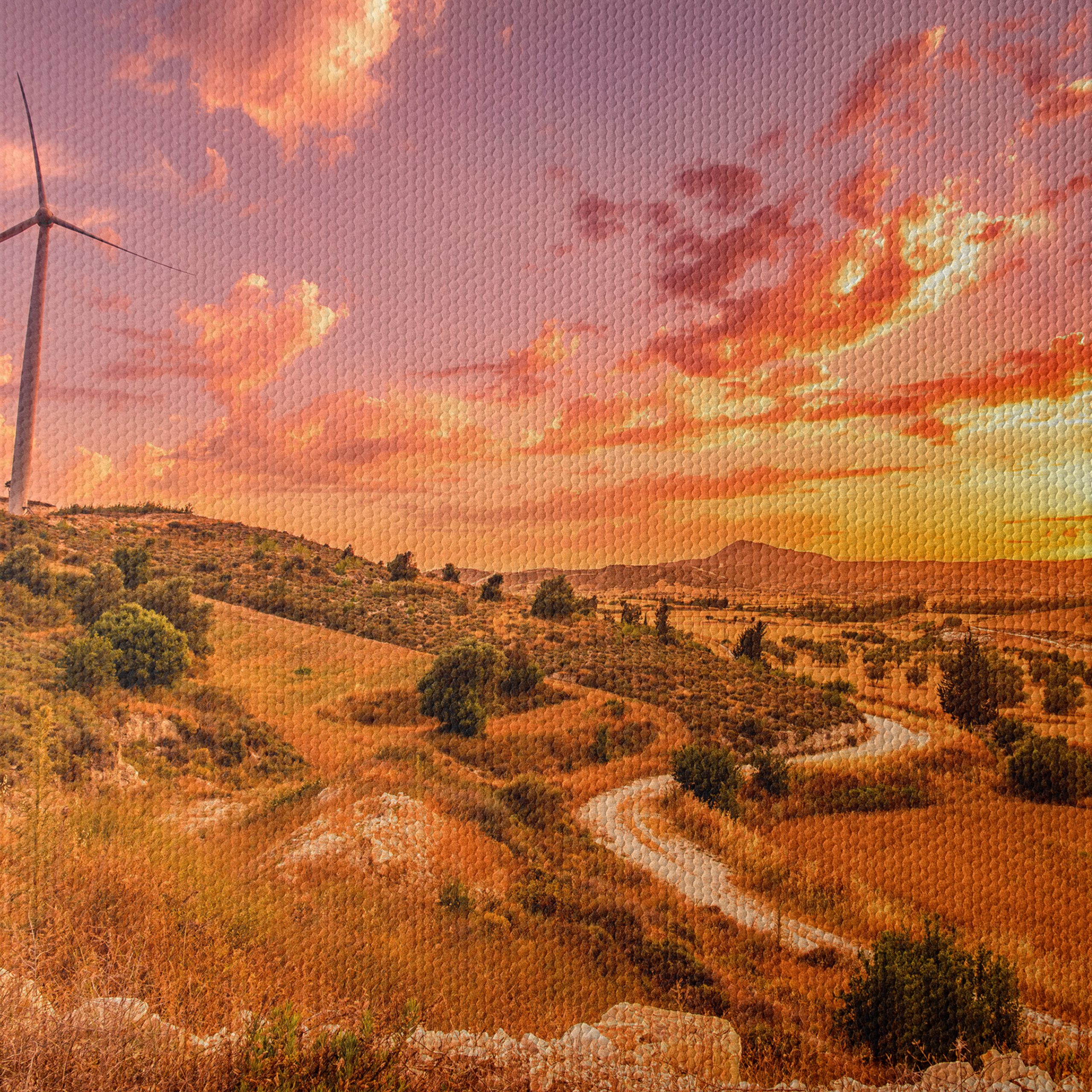Serene Nature Landscape at Sunset with Wind Turbines - Image 4
