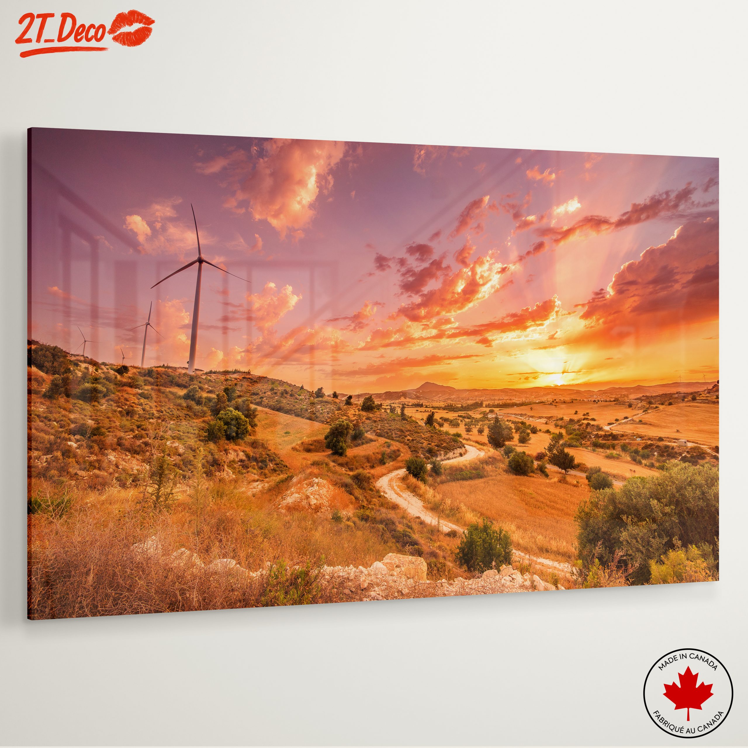 Serene Nature Landscape at Sunset with Wind Turbines - Image 6