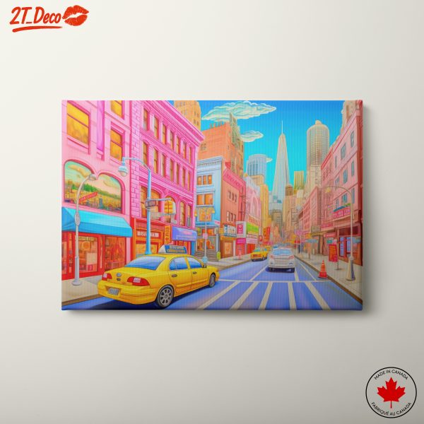 Vibrant City Scene with Colorful Buildings