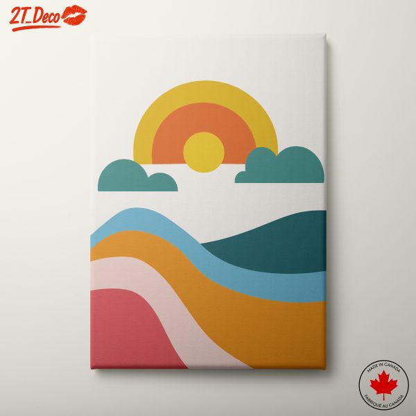 Colorful Abstract Landscape with Sun and Waves