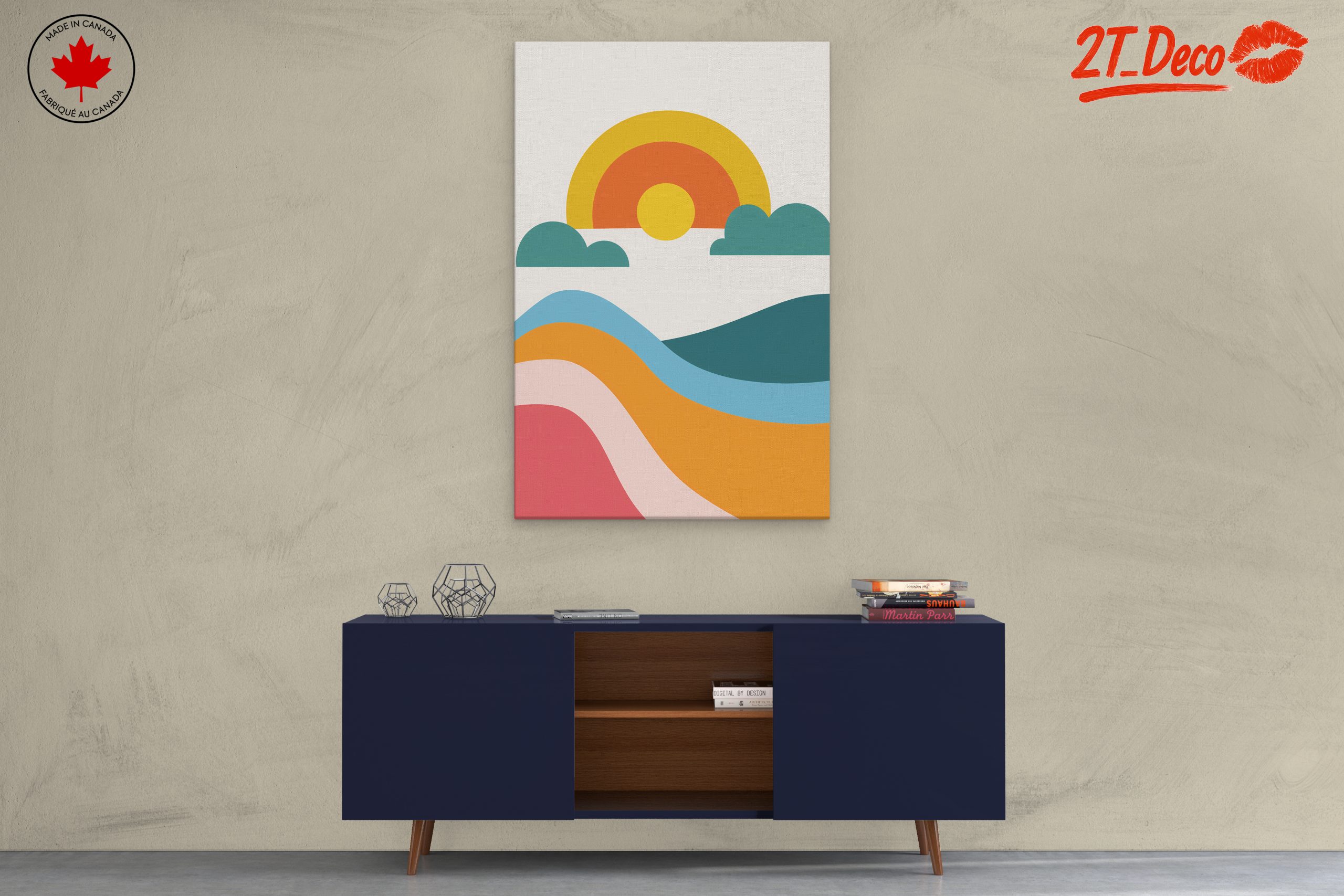 Colorful Abstract Landscape with Sun and Waves - Image 3