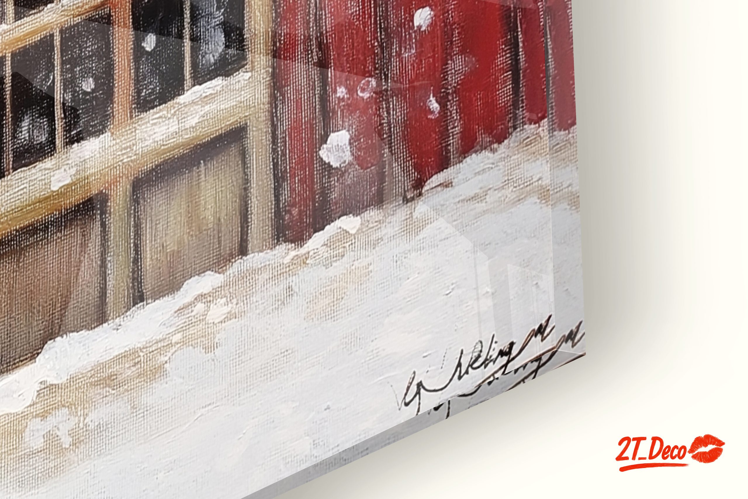 Winter Landscape with Red Barn and Pine Tree - Image 9