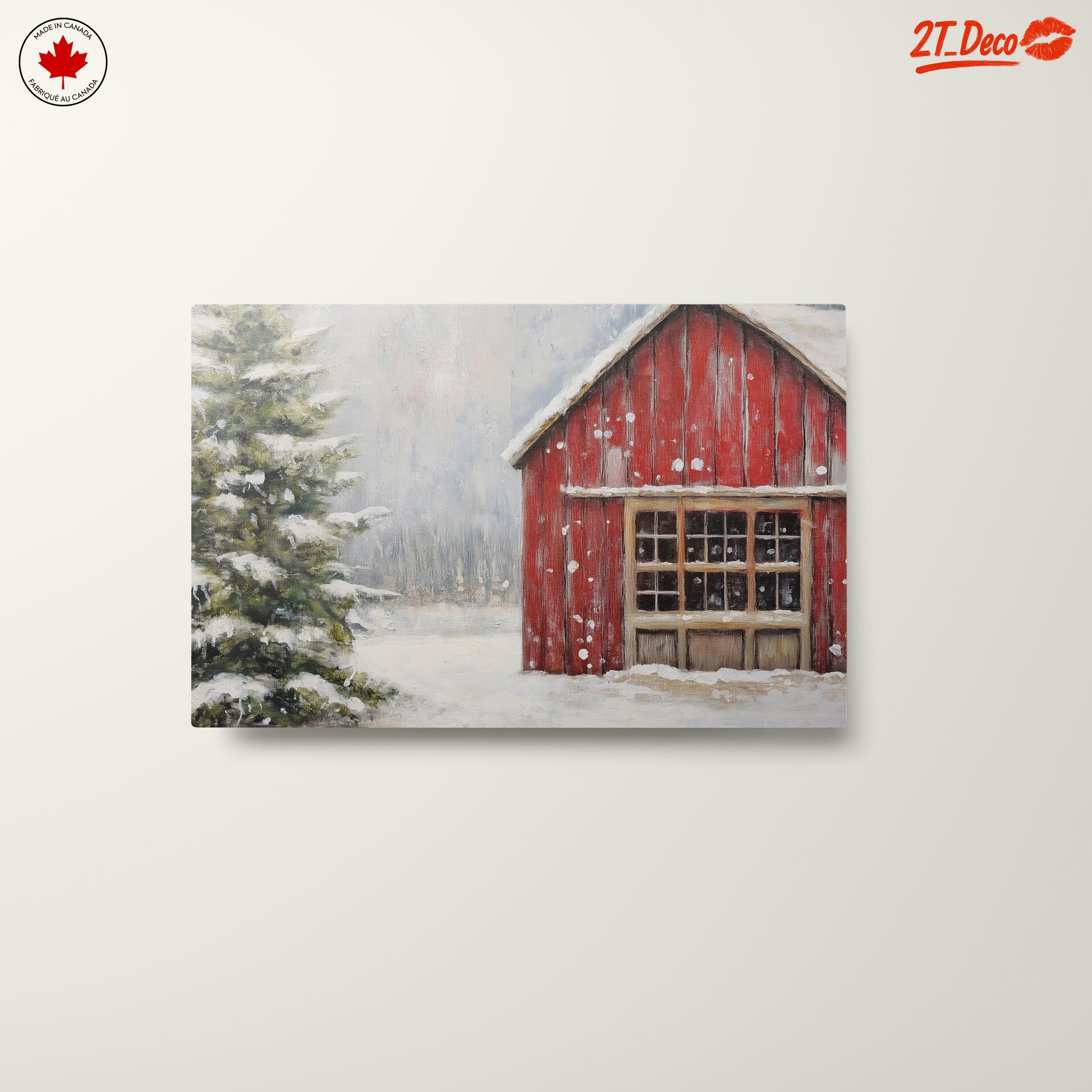Winter Landscape with Red Barn and Pine Tree - Image 10